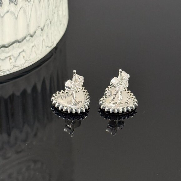 Finland Flag Earrings Heart bling S925 Sterling Silver Handmade Ear Stud - Picture 4 of 4